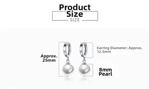 Detailed size chart for S925 silver shell pearl earrings with 25mm height measurements