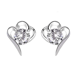 Boucles d'oreilles cœur en argent sterling S925 avec pierre de zircone claire étincelante