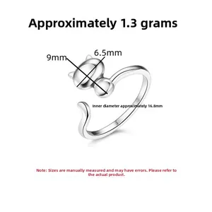 Detailed size chart for S925 silver cat ring showing 16.8mm inner diameter and 1.3g weight