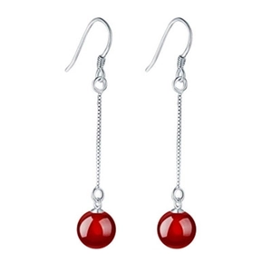 Elegant S925 sterling silver earrings featuring natural red agate drop tassel pendants