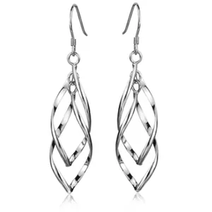 Boucles d'oreilles pendantes feuilles en argent S925 avec long design à double torsion