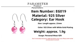 Detail view of pink cat eye stone earrings in 925 sterling silver showing dimensions