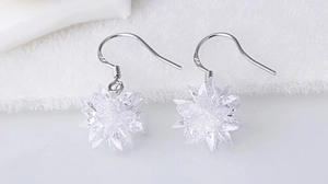 Macro shot of S925 sterling silver ear hooks and ice flower zircon crystal earrings