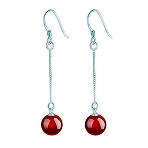 Elegant S925 sterling silver drop earrings with natural red agate beads and long tassels