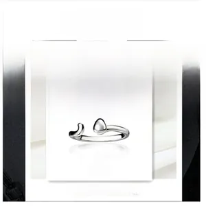 Detailed close-up of a cute S925 sterling silver cat open ring with tail design