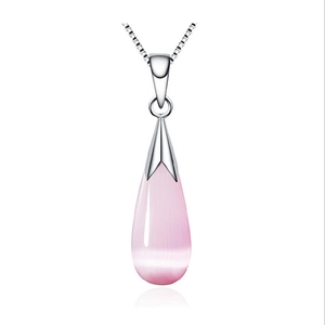 Pendentif Goutte d'Eau en Argent Sterling 925 Pierre Œil de Chat Collier Bijoux Élégants pour Femmes Pendentif Seul Sans Chaîne