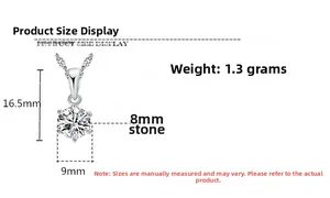 Detailed size specifications for S925 sterling silver six-prong crown pendant necklace