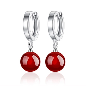 Elegant S925 sterling silver drop earrings with polished red agate beads for women