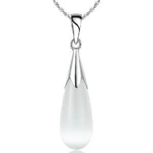 Élégant collier en argent sterling S925 avec pendentif goutte en œil de chat
