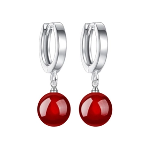 Elegant S925 silver drop earrings featuring natural red agate beads on white background
