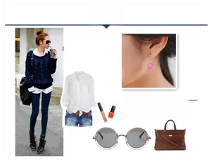 Pink round cat eye stone earrings styled with fashion accessories and a white shirt