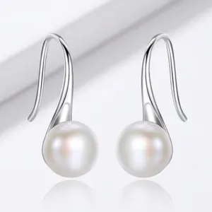 Elegant 925 Sterling Silver Shell Artificial Pearl Hook Earrings Round White Artificial Pearl Drop Earrings For Women Fashion Jewelry Gift
