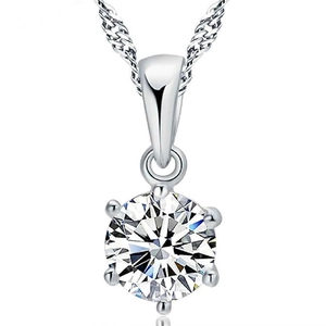 Classic S925 Sterling Silver Six Claw Rhinestone Pendant Necklace For Women Crown Geometric Clavicle Chain Fashion Jewelry Gift