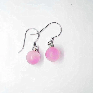 Elegant S925 sterling silver drop earrings featuring a translucent pink cat-eye bead