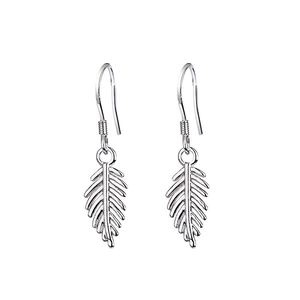 Boucles d'Oreilles Pendantes en Argent Sterling S925 Design de Plume Délicat Longs Crochets d'Oreille Femme Bijoux Fantaisie
