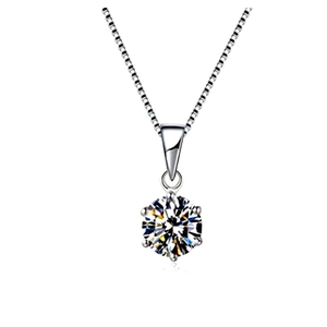 Classic S925 sterling silver six-prong crown solitaire pendant necklace with box chain