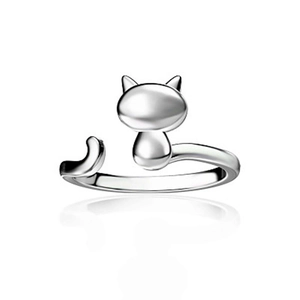S925 Sterling Silver Cute Cat Open Ring Adjustable Animal Design Shiny Zirconia Finger Ring Fashion Jewelry Gift For Women
