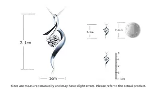 S925 silver wave pendant necklace size detail with coin and ruler comparison