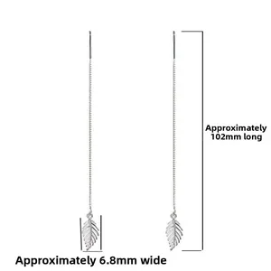 Detailed size specifications for long S925 silver leaf earrings with 102mm length measurement