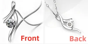 Detailed front and back view of S925 sterling silver necklace with sparkling round zircon