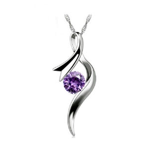 Elegant S925 sterling silver necklace featuring a fluid swirl pendant with purple zircon