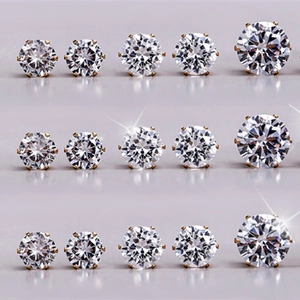 S925 sterling silver 6-prong crown stud earrings with diamonds in various sizes