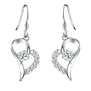 Elegant S925 sterling silver heart earrings with central zircon and pavé accents