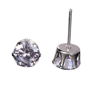 Classic S925 sterling silver six-prong crown stud earrings with round brilliant cubic zirconia