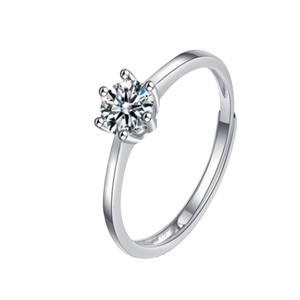 Classic 925 sterling silver six-prong solitaire ring with a brilliant round-cut cubic zirconia