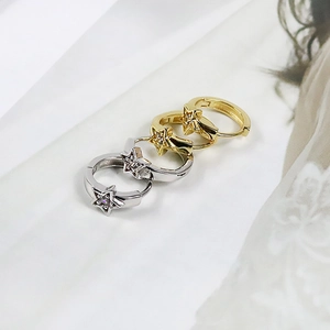 Orecchini a Bottone a Stella in Argento Sterling 925 per Donna Pentagramma con Strass Piccoli Cerchi Gioielli alla Moda