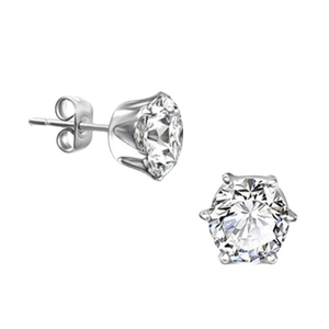 Classic 925 sterling silver six-prong crown stud earrings with sparkling cubic zirconia