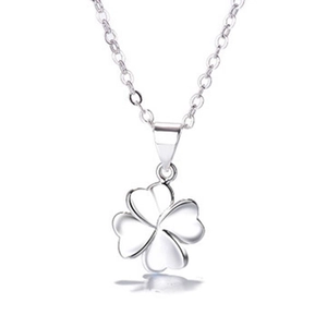 Polished S925 sterling silver four-leaf clover pendant necklace with minimalist O-chain