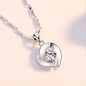 S925 sterling silver necklace featuring double heart pendant and brilliant round zircon
