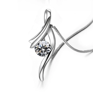 S925 sterling silver S-curve pendant necklace with brilliant round cut centerpiece