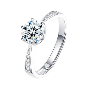 Classic S925 sterling silver six-prong ring with a brilliant 1-carat simulated diamond