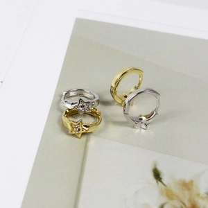 Orecchini a cerchio a stella in argento sterling S925 con zirconi lucidi in oro e argento