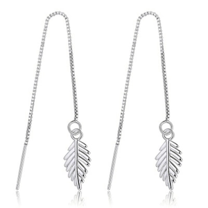 S925 Sterling Silver Leaf Threader Earrings For Women Minimalist Long Tassel Drop Ear Line Sweet Nature Jewelry Gift