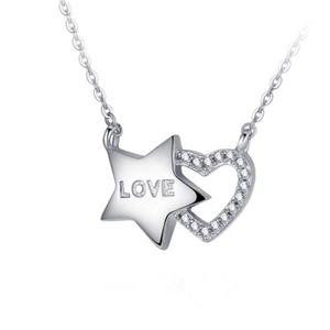 925 Sterlingsilber Stern Herz Anhänger Halskette Für Damen Zirkonia Eingelegt Love Gravur Schlüsselbein Kette Schmuck