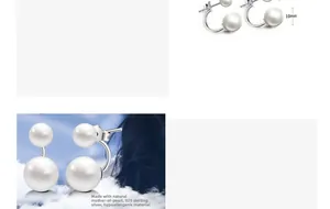 Vue détaillée des doubles perles blanches et des clous en argent 925 avec dimensions