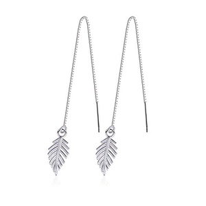Elegant S925 sterling silver leaf tassel drop earrings with long chain fringe for women