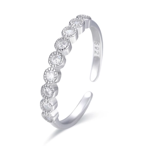 Detail of S925 sterling silver ring with micro-paved zircons and interior hallmark