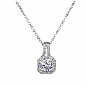 Collier en argent sterling S925 avec pendentif halo octogonal et zircon brillant