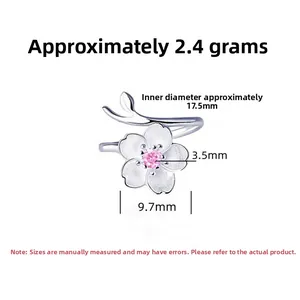 Detail specifications of S925 silver cherry blossom ring with pink cubic zirconia