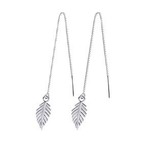 Elegant S925 sterling silver threader earrings with delicate leaf pendants and long chains