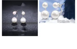 Détail de boucles d'oreilles s925 en argent à double perle avec nacre naturelle