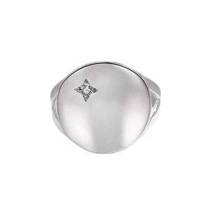 Minimalist S925 sterling silver signet ring with polished round face and star-set stone
