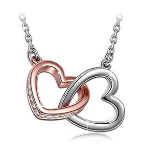 Polished S925 sterling silver interlocking heart necklace with rose gold and rhinestones