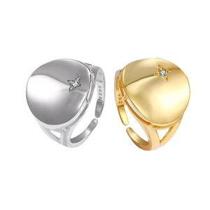 Minimalist S925 sterling silver open rings with star-set zircon in gold and silver