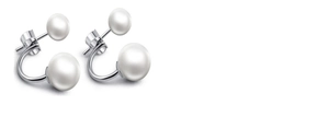 Détail de boucles d'oreilles en argent S925 avec deux perles blanches de tailles différentes