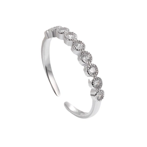 Minimalist S925 sterling silver open ring featuring seven round cubic zirconia gemstones
